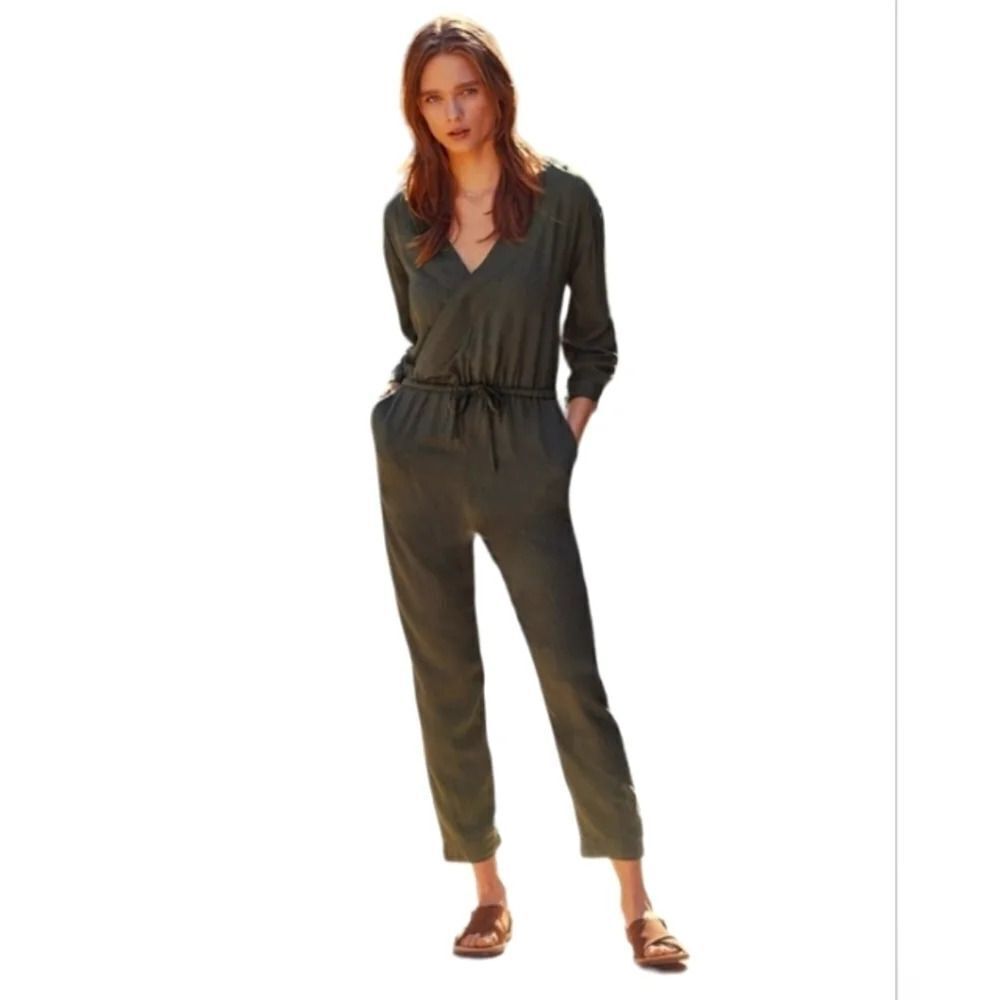 Caslon Military Green Drawstring Waist Surplice Top Jumpsuit Size Medium